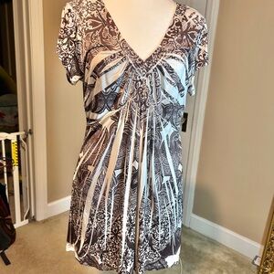 Apt 9 Brown and White Women's Top/Tunic Poly Size L